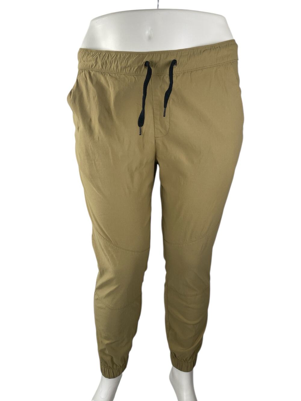 Iron Co Women's Tan Khaki High Rise Drawstring Jogger Tapered Trousers Pants L